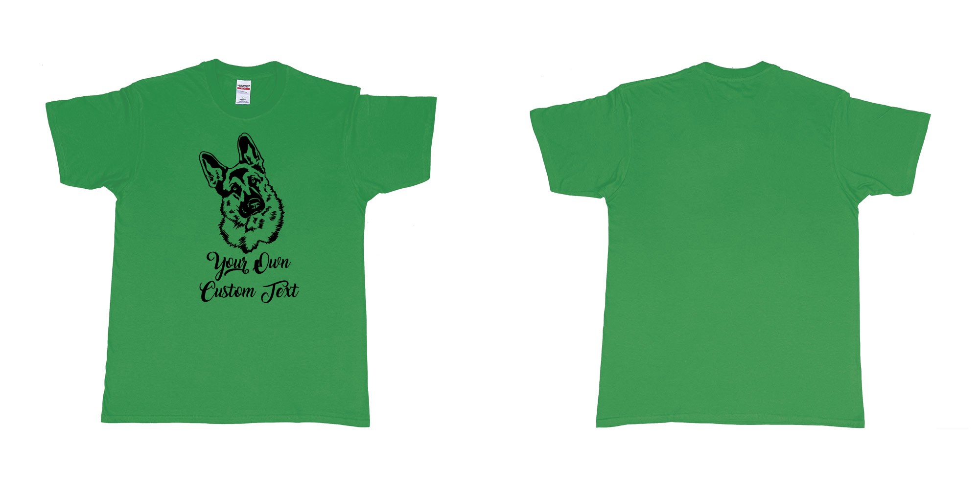 Custom tshirt design zack german shepherd tilts its head your own custom text in fabric color irish-green choice your own text made in Bali by The Pirate Way