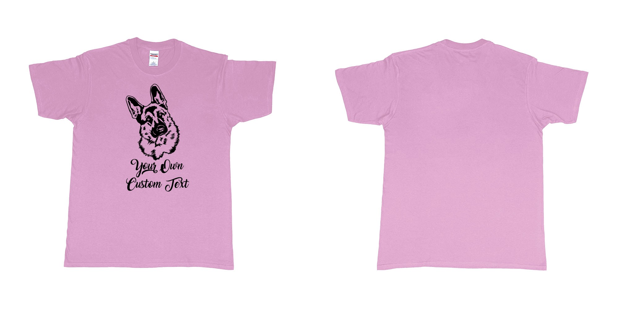 Custom tshirt design zack german shepherd tilts its head your own custom text in fabric color light-pink choice your own text made in Bali by The Pirate Way