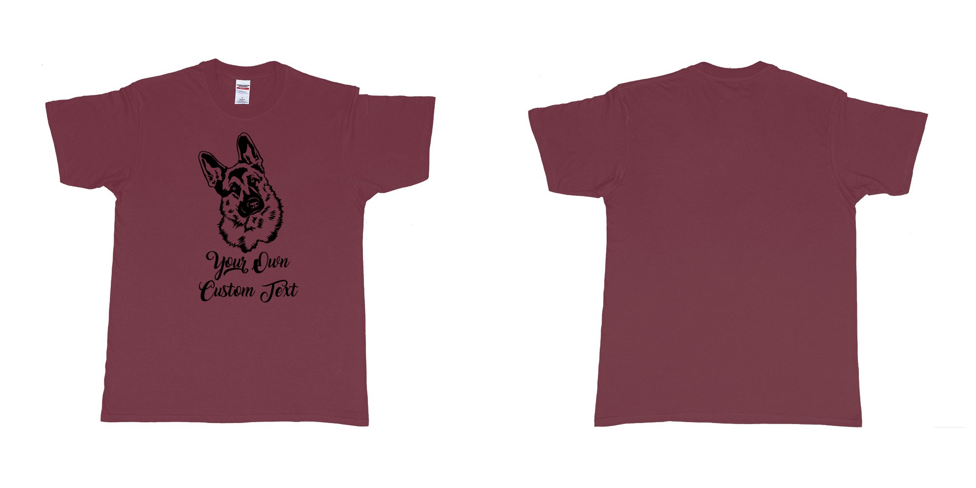 Custom tshirt design zack german shepherd tilts its head your own custom text in fabric color marron choice your own text made in Bali by The Pirate Way