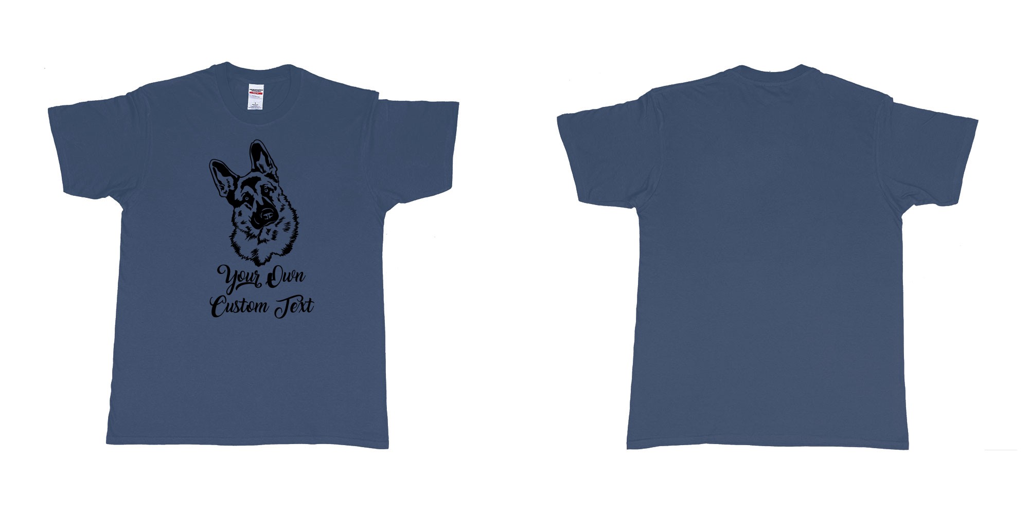 Custom tshirt design zack german shepherd tilts its head your own custom text in fabric color navy choice your own text made in Bali by The Pirate Way