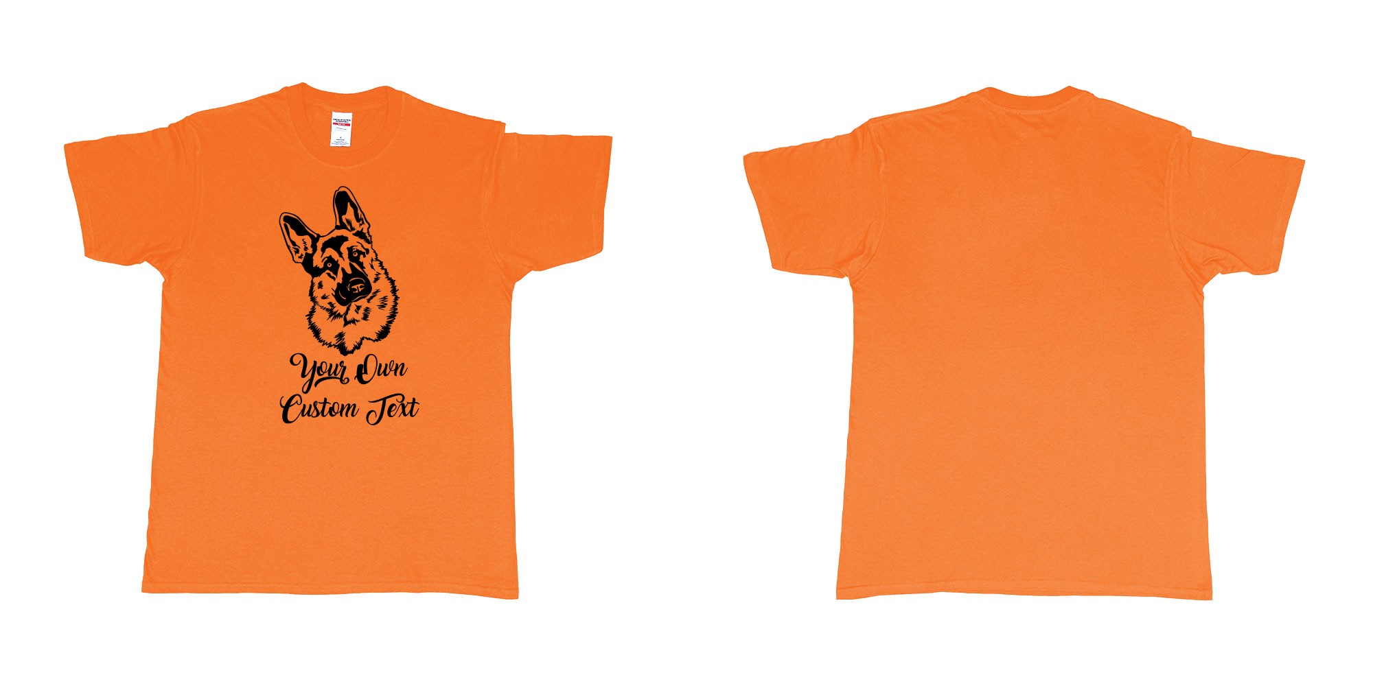 Custom tshirt design zack german shepherd tilts its head your own custom text in fabric color orange choice your own text made in Bali by The Pirate Way