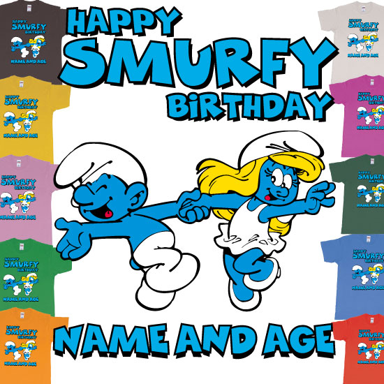 Happy Smurfy Birthday Custom Age, Name and Location Bali T-shirt Printing