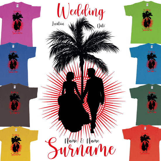 Palmtree Sunset Couple of Love - Custom Wedding T-Shirt