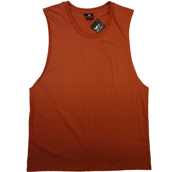(T15S) Muscle Teeshirt in Fabric Color (2047) Rust in (210 GSM, 100% Cotton) Fabric ColorsStandard fabric for men shirtsFabric Specification100% Cotton210 Grams Per Square MeterPreshrunk materialThe fabric is preshrunk, but depending on the way you wash, the fabric might still have up to 2% of shrinkage more.