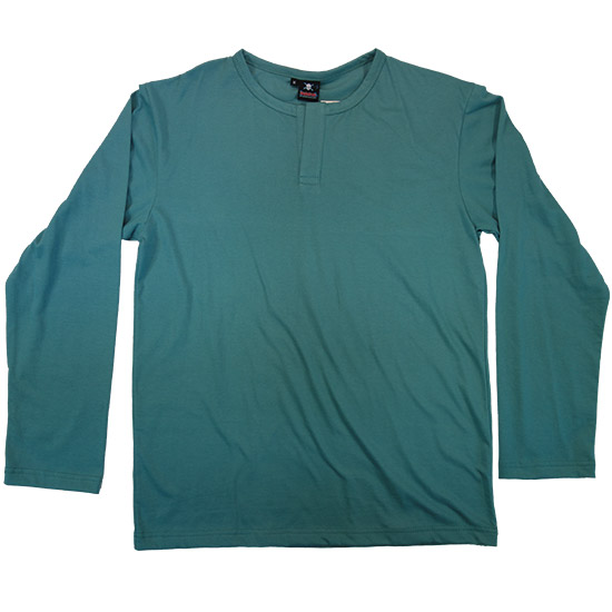 Main image for (T32S) Long Sleeve Style Henley shirt - This henley shirt is a collarless mens pullover long sleeve shirt, characterized by a 10-centimetre-long placket beneath the round neckline. It essentially resembles a collarless polo shirt. Its also available in a short sleeves (T17S) Henley shirt, and it can be made in almost any fabric. A classic henley should have buttons even ours standard one dont come with buttons, its possible to add 2 to 5 buttons. They were so named because this particular style of shirt was the traditional uniform of rowers in the English town of Henley-on-Thames. Some crews still use this style as part of their uniform. Originally quite popular in the early 1970s, Henley shirts have recently made a fashion comeback, especially in Western countries. - style shirt ready for your own custom printing in Bali