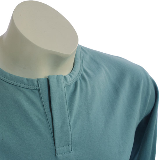(T32S) Long Sleeve Style Henley shirt - This henley shirt is a collarless mens pullover long sleeve shirt, characterized by a 10-centimetre-long placket beneath the round neckline. It essentially resembles a collarless polo shirt. Its also available in a short sleeves (T17S) Henley shirt, and it can be made in almost any fabric. A classic henley should have buttons even ours standard one dont come with buttons, its possible to add 2 to 5 buttons. They were so named because this particular style of shirt was the traditional uniform of rowers in the English town of Henley-on-Thames. Some crews still use this style as part of their uniform. Originally quite popular in the early 1970s, Henley shirts have recently made a fashion comeback, especially in Western countries. - style shirt ready for your own custom printing in Bali