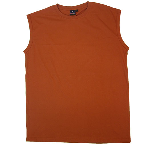 (T12S) Sleeveless T-shirt in Fabric Color (2047) Rust in (210 GSM, 100% Cotton) Fabric ColorsStandard fabric for men shirtsFabric Specification100% Cotton210 Grams Per Square MeterPreshrunk materialThe fabric is preshrunk, but depending on the way you wash, the fabric might still have up to 2% of shrinkage more.