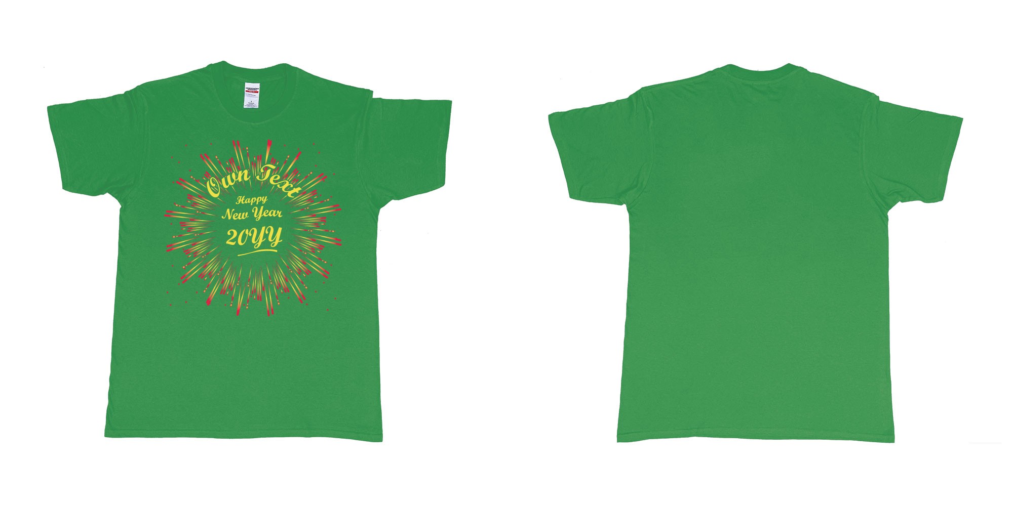 Custom tshirt design best happy new year bali custom year text fireworks in fabric color irish-green choice your own text made in Bali by The Pirate Way