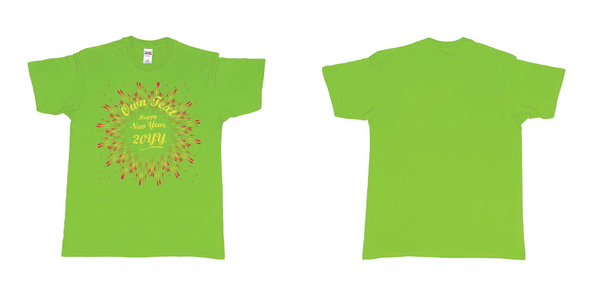 Custom tshirt design best happy new year bali custom year text fireworks in fabric color lime choice your own text made in Bali by The Pirate Way