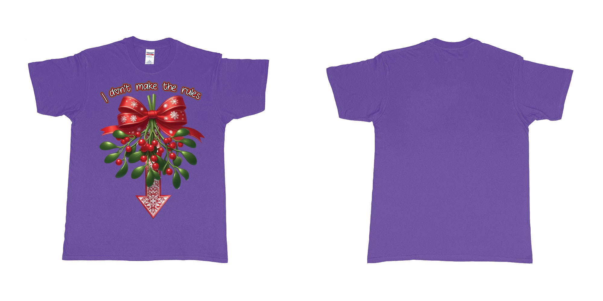 Custom tshirt design christmas mistletoe i dont make the rules need kiss in fabric color purple choice your own text made in Bali by The Pirate Way