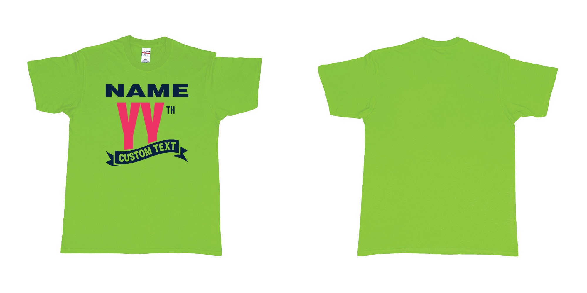 Custom tshirt design custom name year th ribbon custom text birthday anniversary in fabric color lime choice your own text made in Bali by The Pirate Way