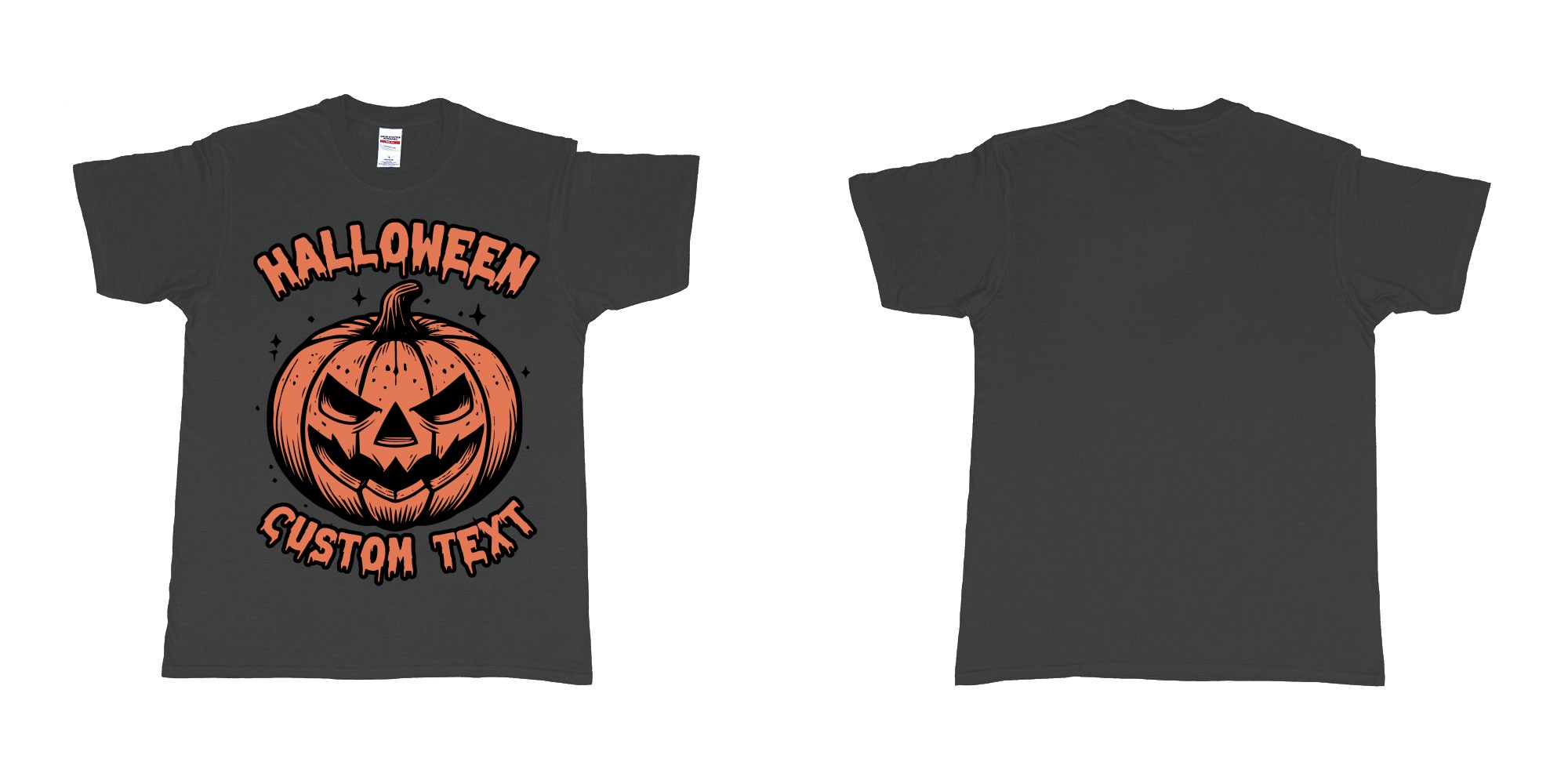 Custom tshirt design halloween pumpkin scary custom own text bali in fabric color black choice your own text made in Bali by The Pirate Way