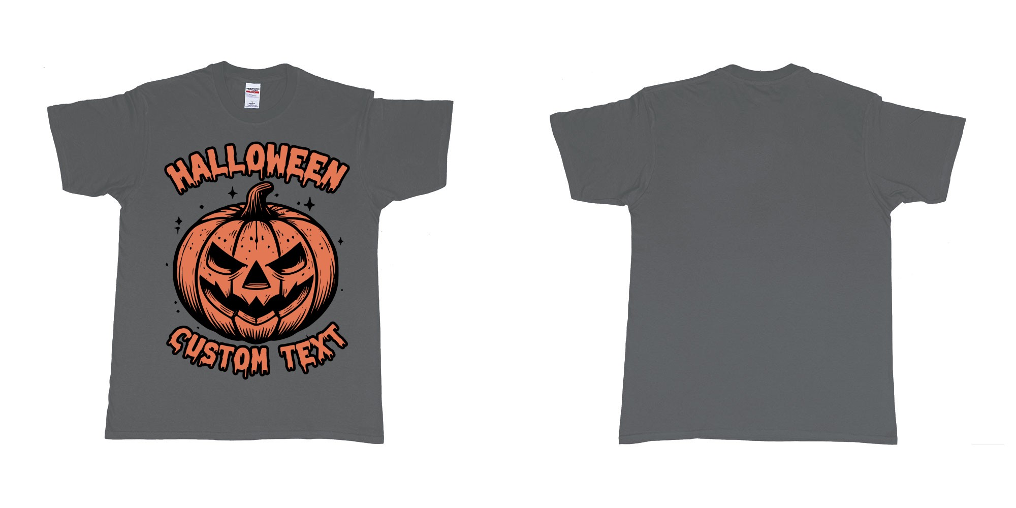 Custom tshirt design halloween pumpkin scary custom own text bali in fabric color charcoal choice your own text made in Bali by The Pirate Way