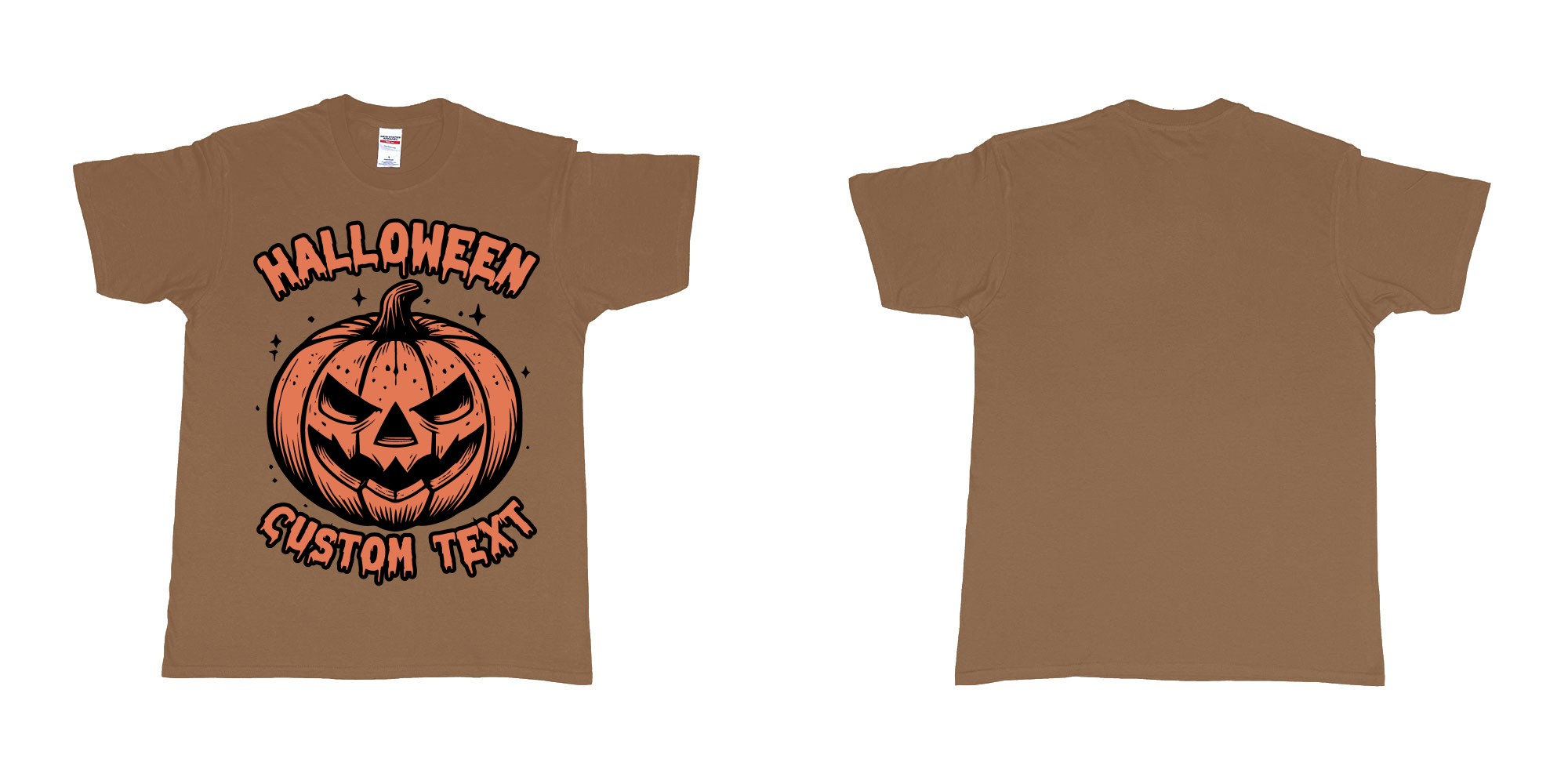 Custom tshirt design halloween pumpkin scary custom own text bali in fabric color chestnut choice your own text made in Bali by The Pirate Way