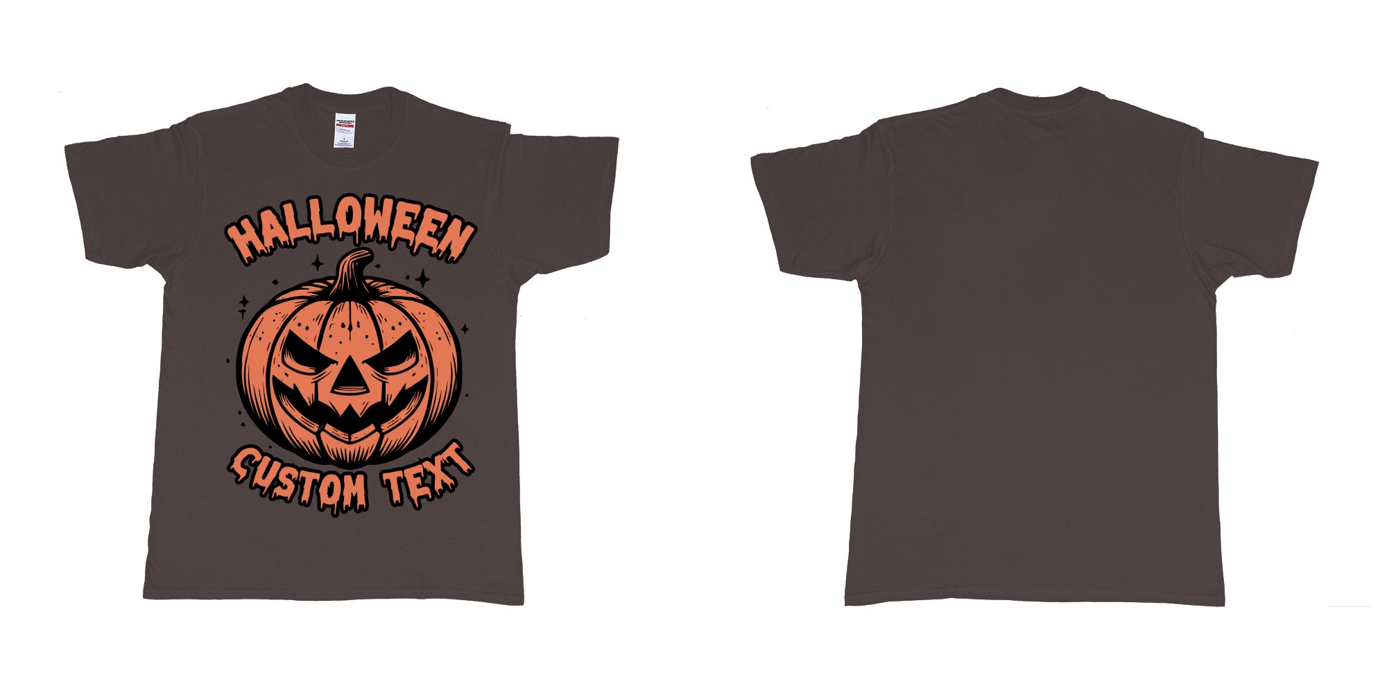 Custom tshirt design halloween pumpkin scary custom own text bali in fabric color dark-chocolate choice your own text made in Bali by The Pirate Way