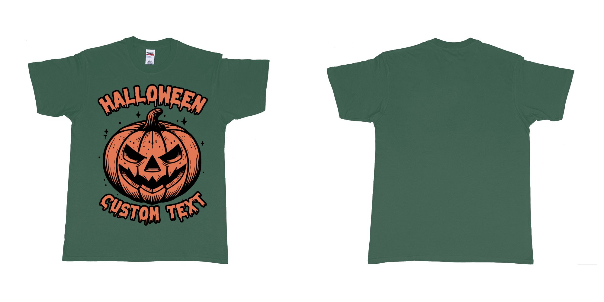 Custom tshirt design halloween pumpkin scary custom own text bali in fabric color forest-green choice your own text made in Bali by The Pirate Way