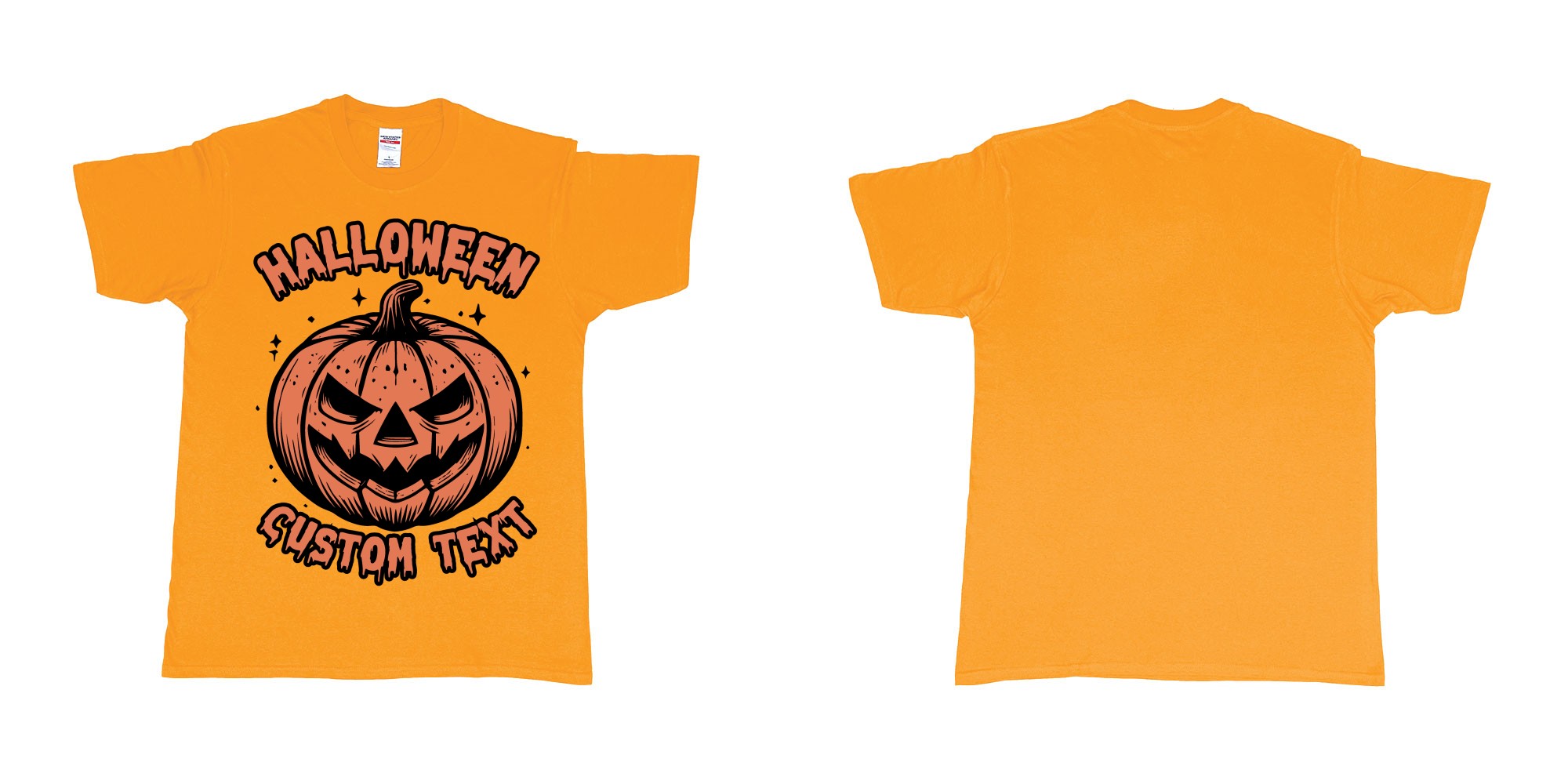 Custom tshirt design halloween pumpkin scary custom own text bali in fabric color gold choice your own text made in Bali by The Pirate Way