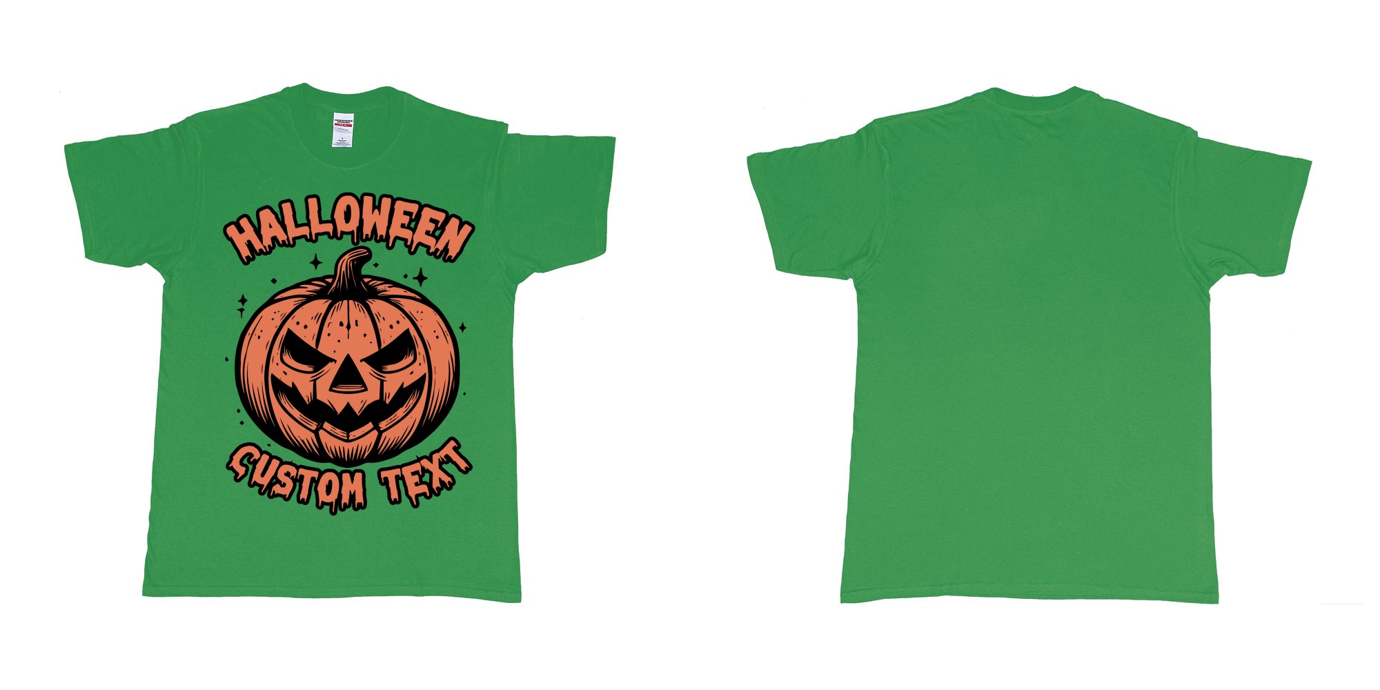 Custom tshirt design halloween pumpkin scary custom own text bali in fabric color irish-green choice your own text made in Bali by The Pirate Way