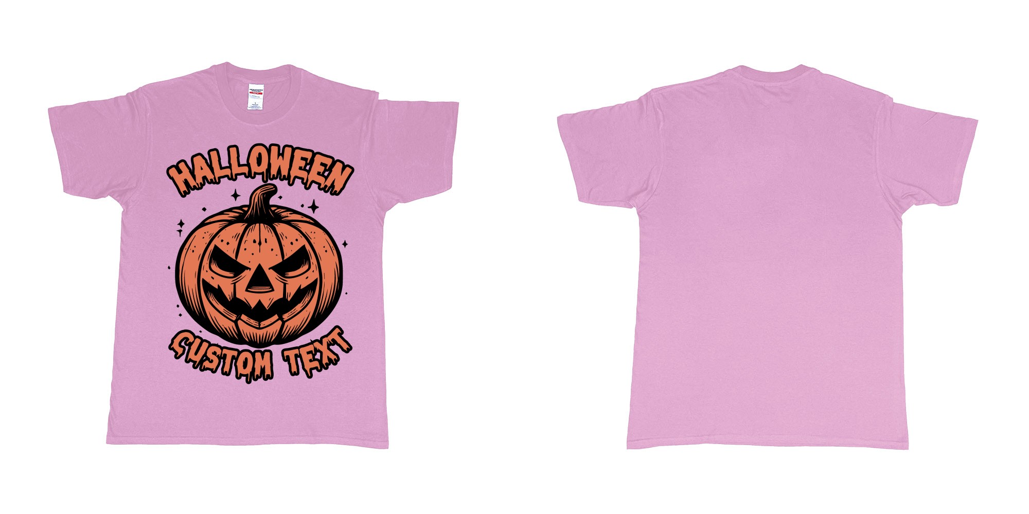 Custom tshirt design halloween pumpkin scary custom own text bali in fabric color light-pink choice your own text made in Bali by The Pirate Way