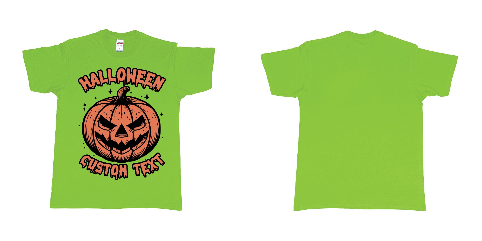 Custom tshirt design halloween pumpkin scary custom own text bali in fabric color lime choice your own text made in Bali by The Pirate Way