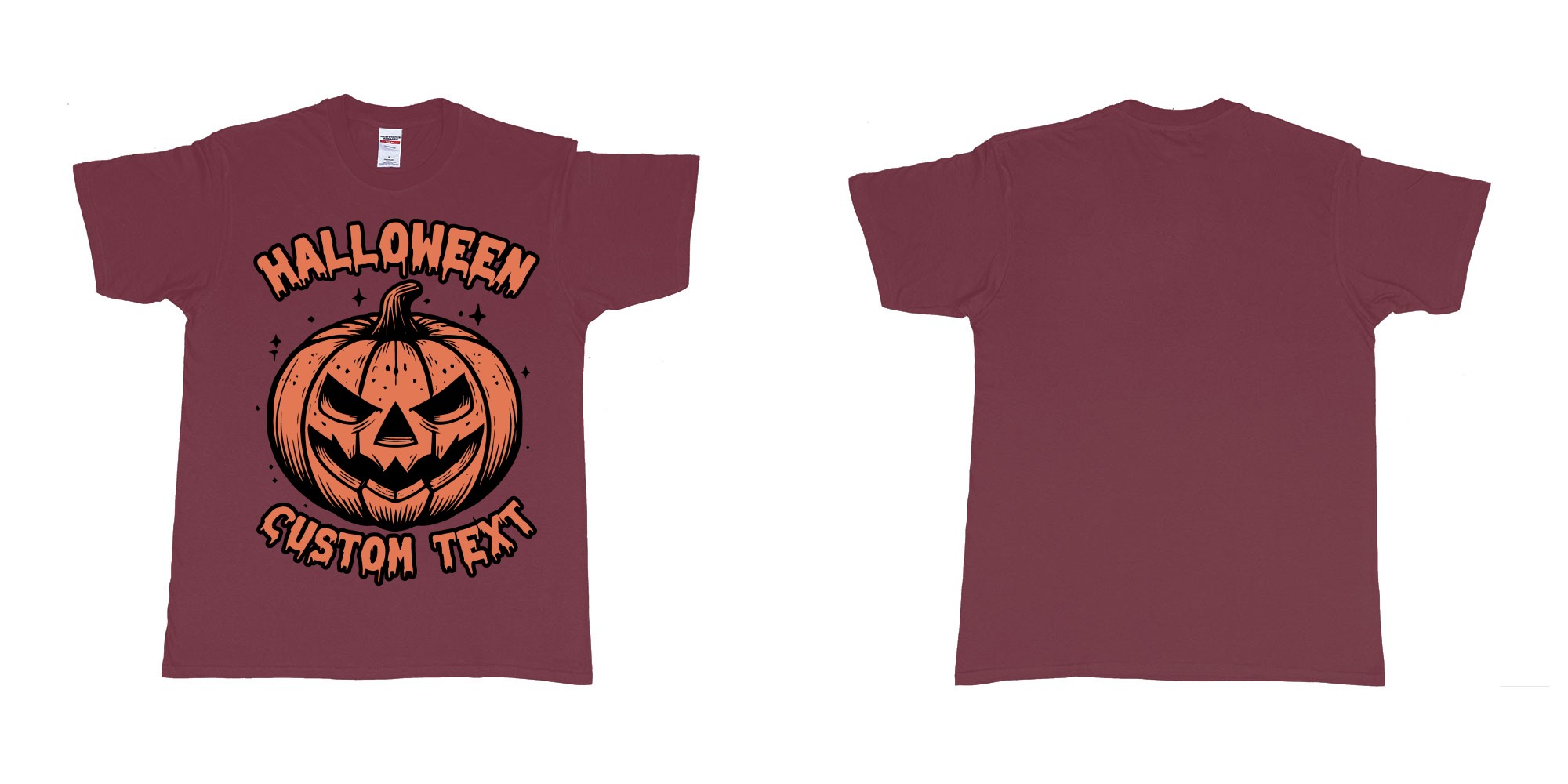 Custom tshirt design halloween pumpkin scary custom own text bali in fabric color marron choice your own text made in Bali by The Pirate Way