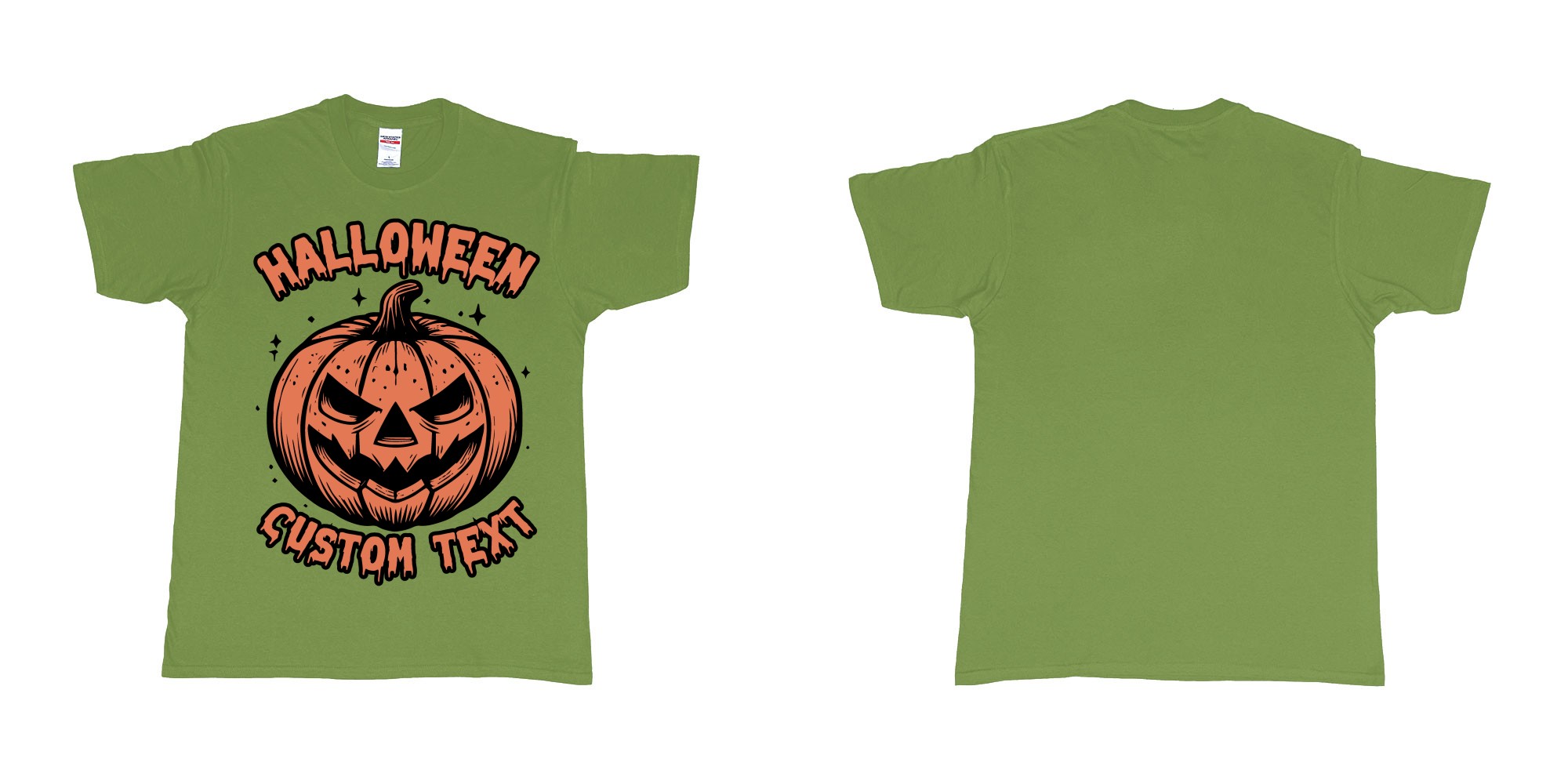 Custom tshirt design halloween pumpkin scary custom own text bali in fabric color military-green choice your own text made in Bali by The Pirate Way