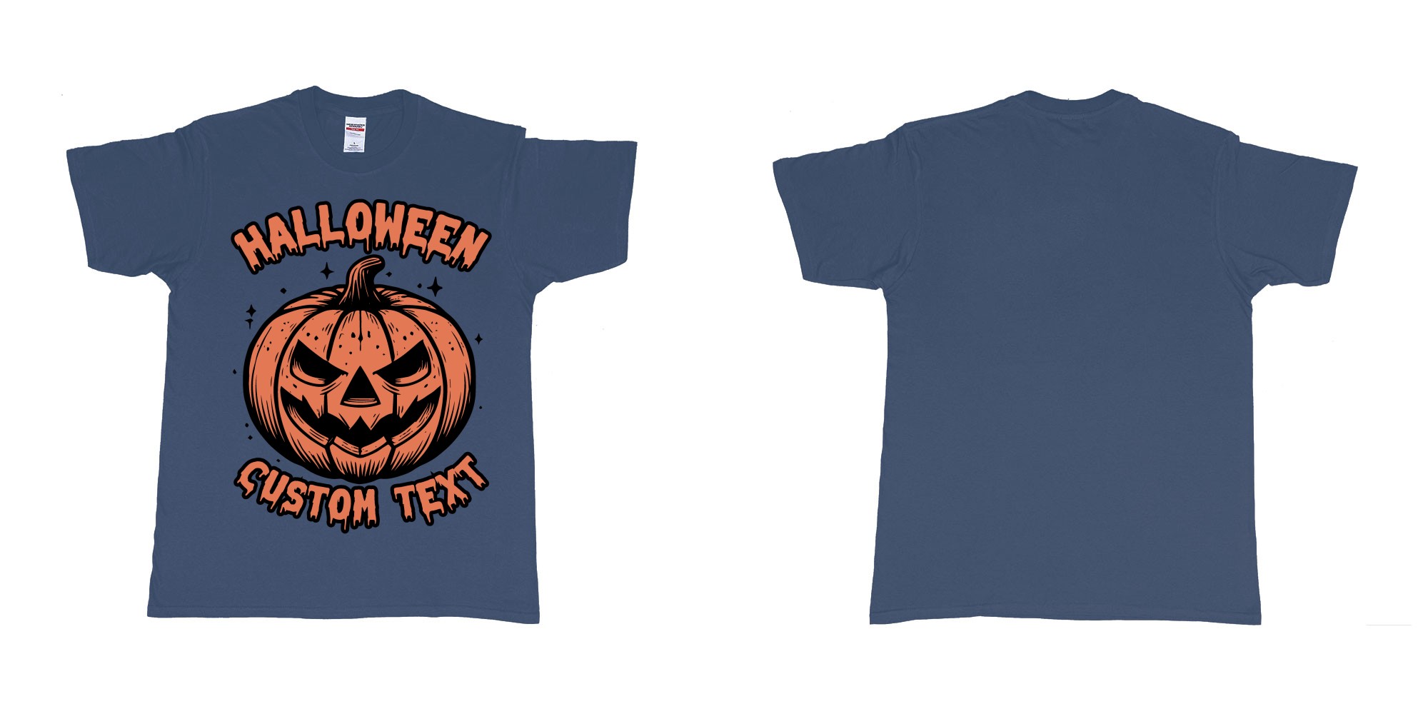 Custom tshirt design halloween pumpkin scary custom own text bali in fabric color navy choice your own text made in Bali by The Pirate Way