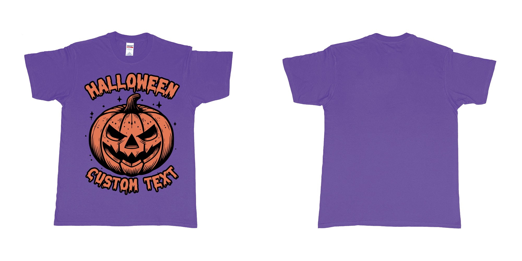 Custom tshirt design halloween pumpkin scary custom own text bali in fabric color purple choice your own text made in Bali by The Pirate Way