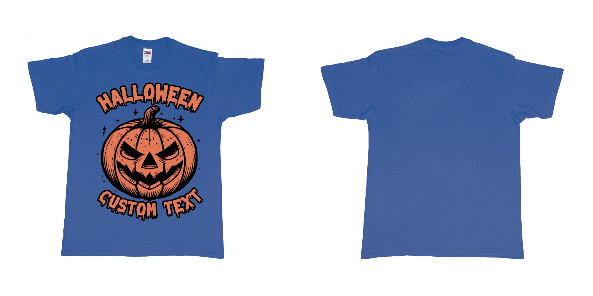 Custom tshirt design halloween pumpkin scary custom own text bali in fabric color royal-blue choice your own text made in Bali by The Pirate Way