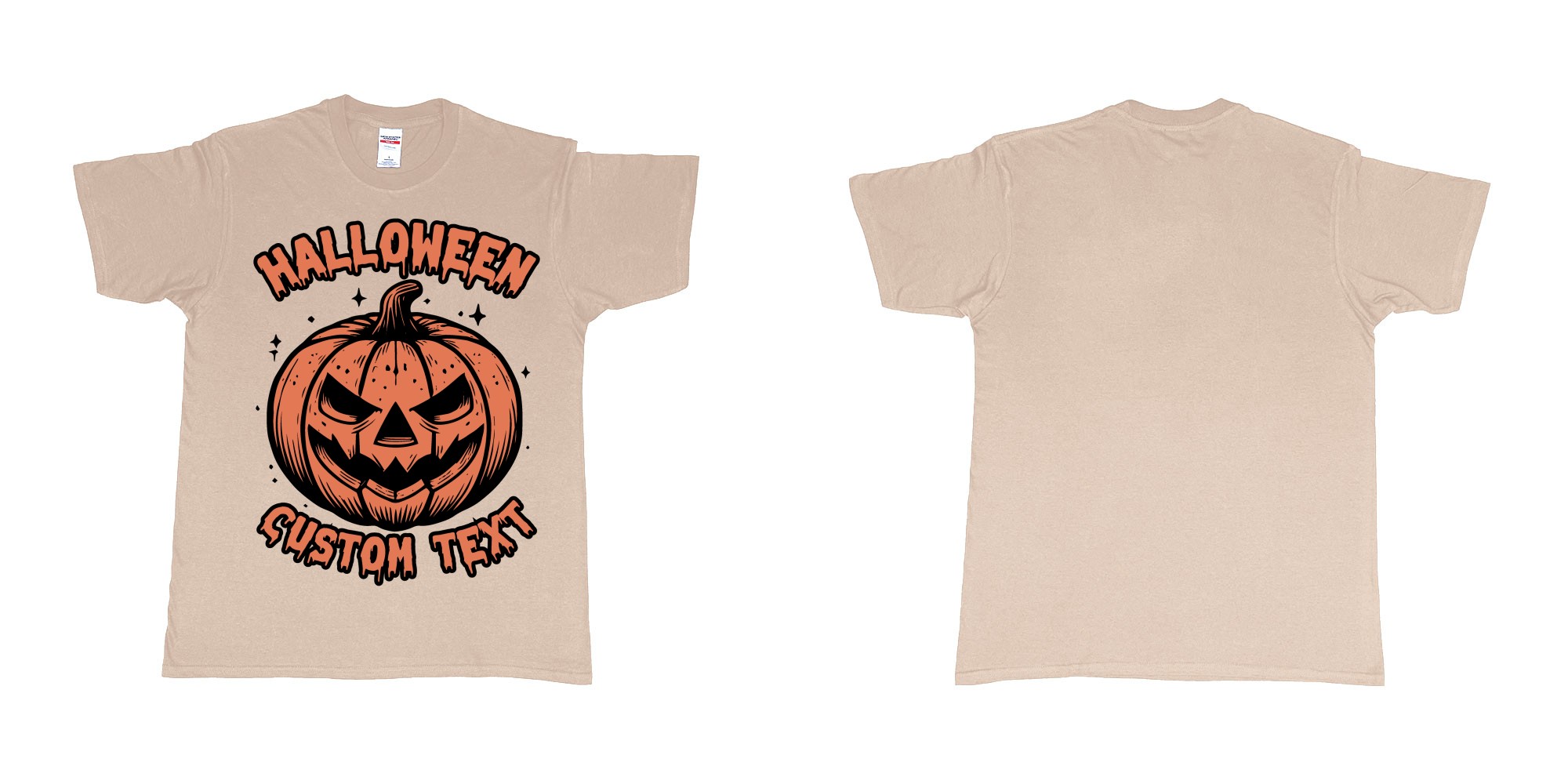 Custom tshirt design halloween pumpkin scary custom own text bali in fabric color sand choice your own text made in Bali by The Pirate Way