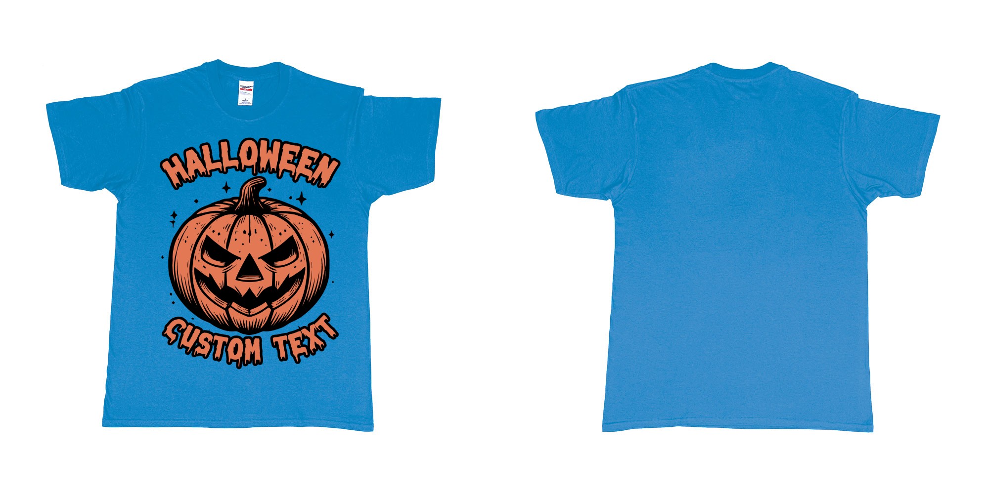 Custom tshirt design halloween pumpkin scary custom own text bali in fabric color sapphire choice your own text made in Bali by The Pirate Way