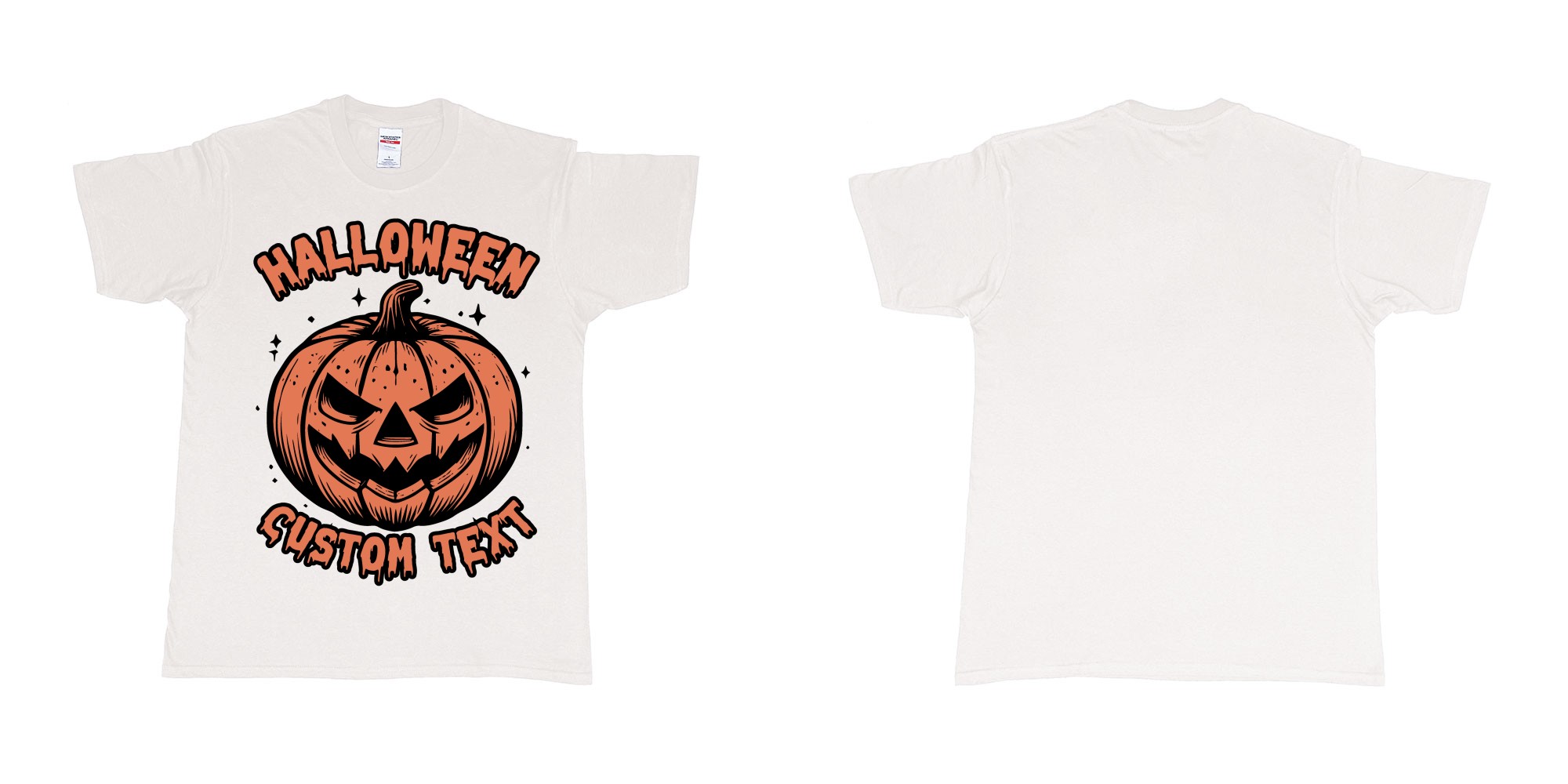 Custom tshirt design halloween pumpkin scary custom own text bali in fabric color white choice your own text made in Bali by The Pirate Way