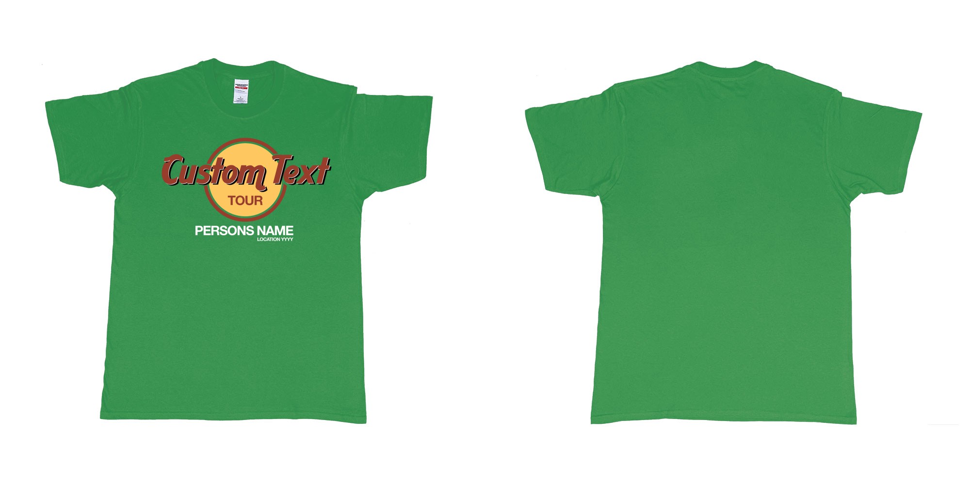 Custom tshirt design hard rock bar cafe custom logo text funny bali in fabric color irish-green choice your own text made in Bali by The Pirate Way