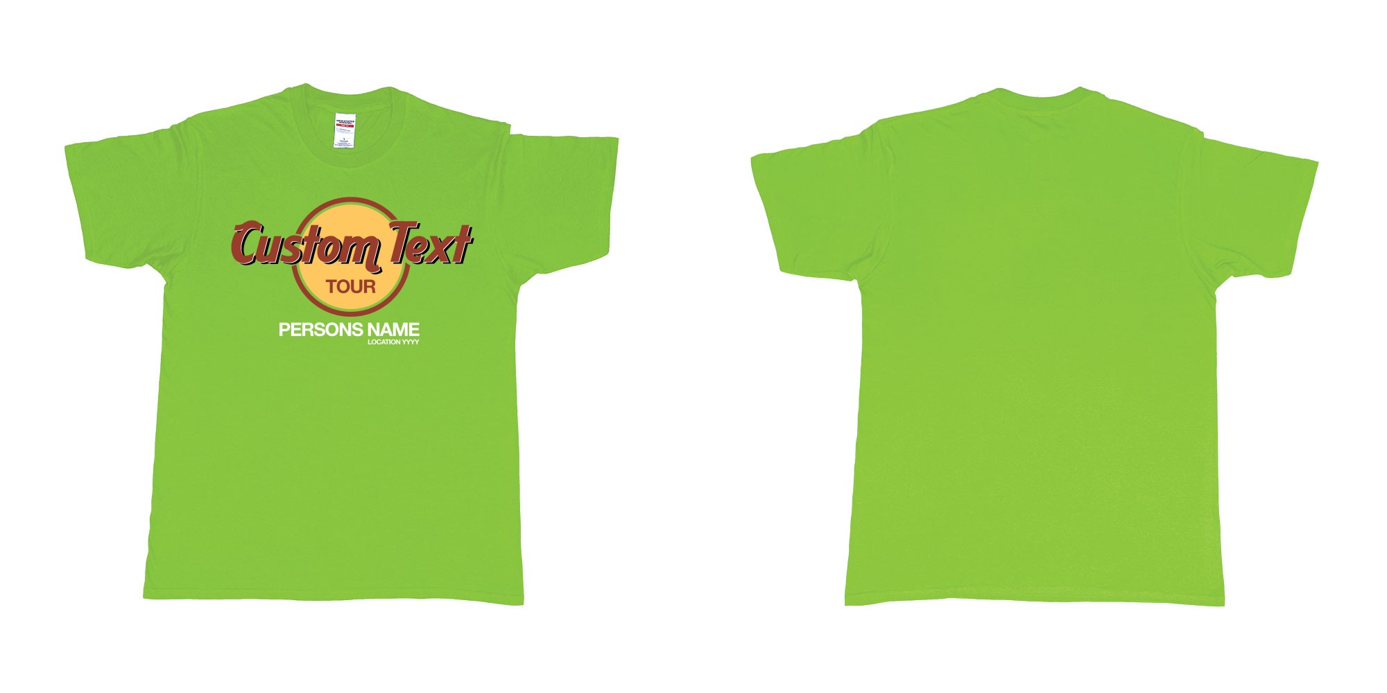 Custom tshirt design hard rock bar cafe custom logo text funny bali in fabric color lime choice your own text made in Bali by The Pirate Way