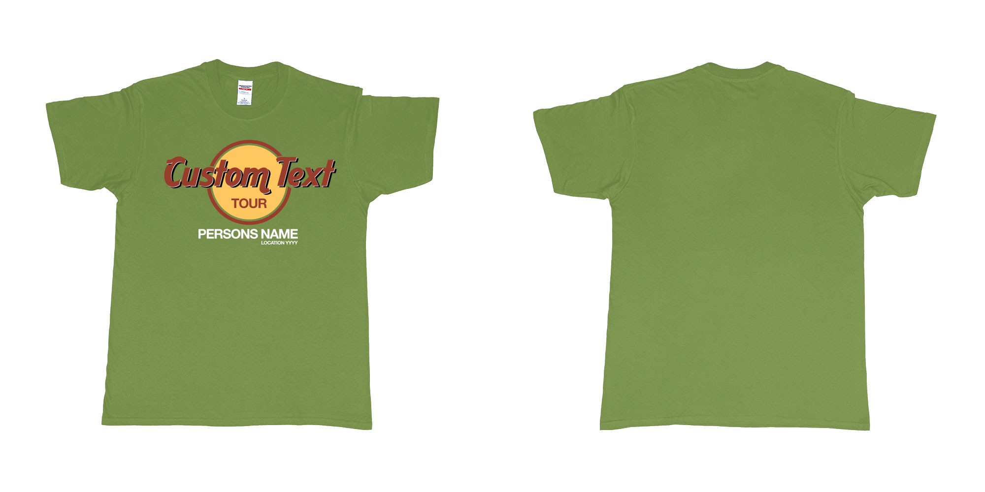 Custom tshirt design hard rock bar cafe custom logo text funny bali in fabric color military-green choice your own text made in Bali by The Pirate Way