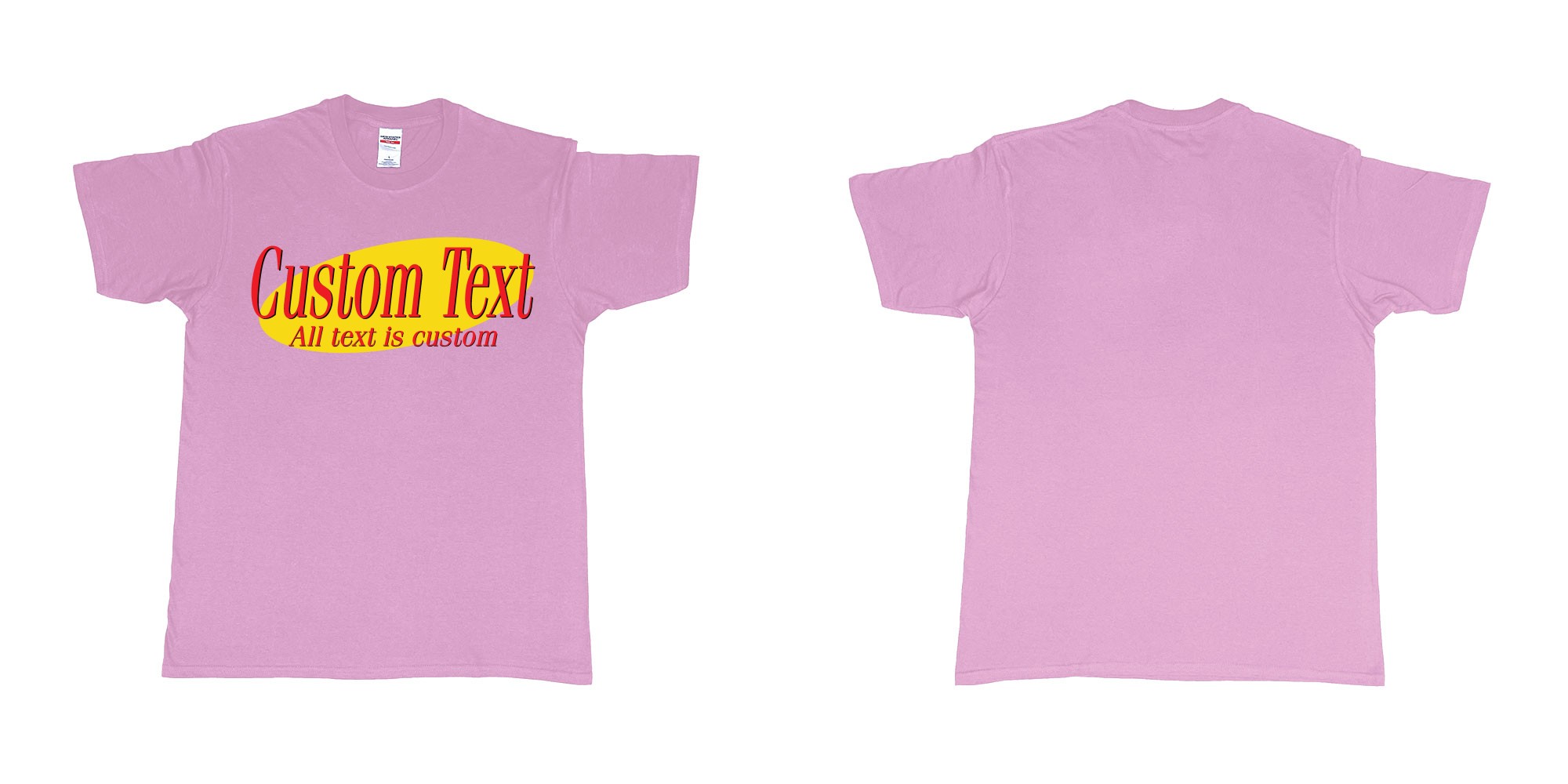 Custom tshirt design jerry seinfeld tv show logo custom own text same style in fabric color light-pink choice your own text made in Bali by The Pirate Way