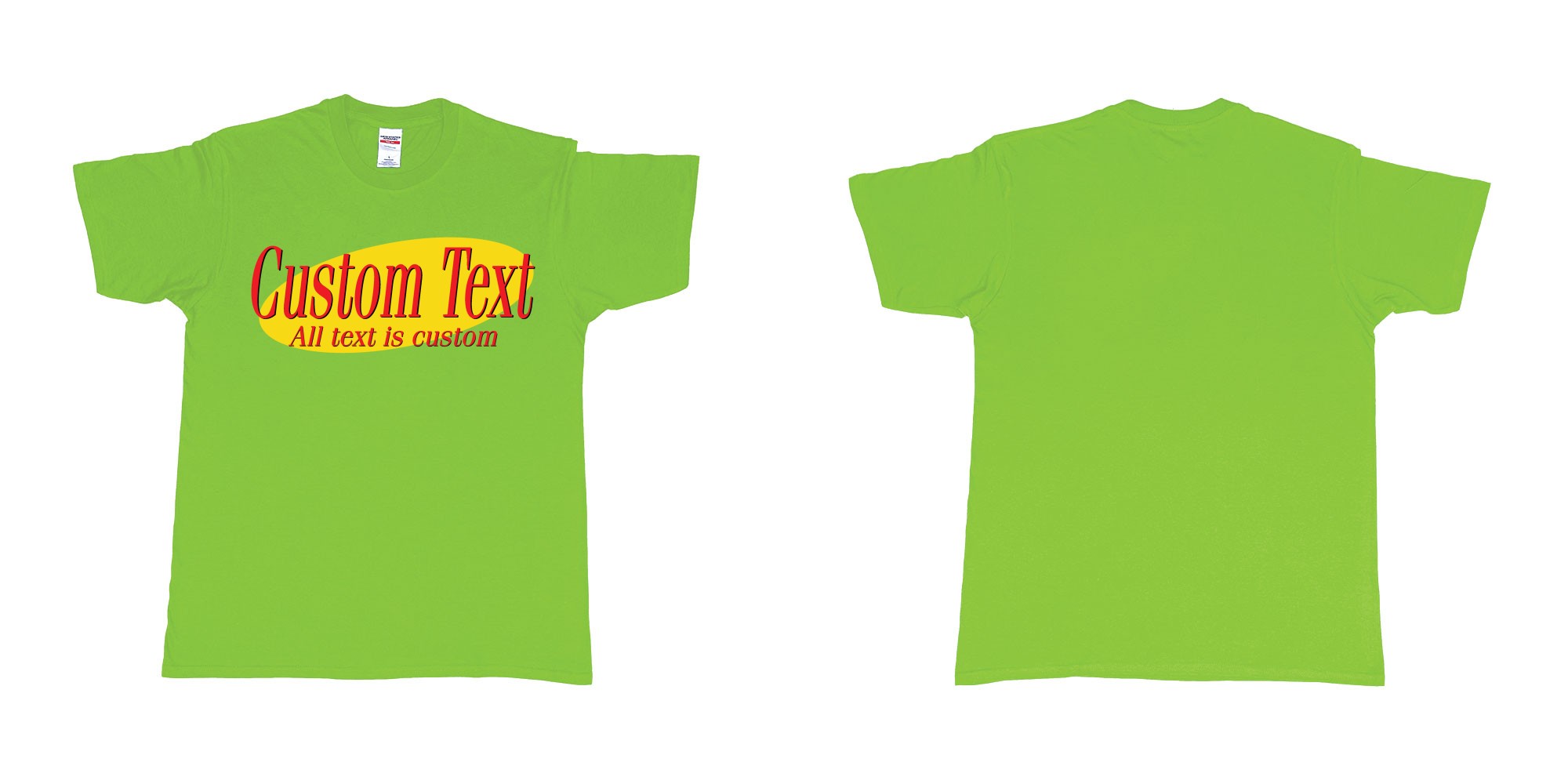 Custom tshirt design jerry seinfeld tv show logo custom own text same style in fabric color lime choice your own text made in Bali by The Pirate Way