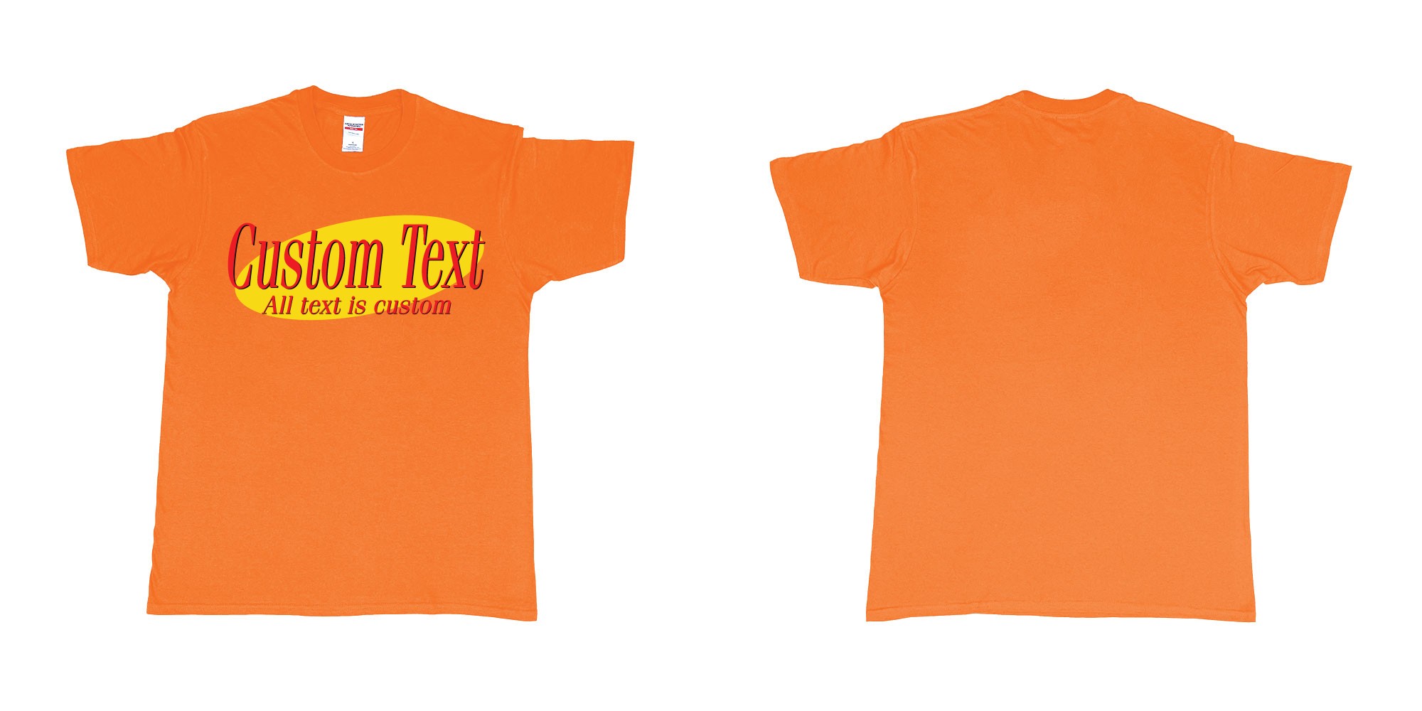 Custom tshirt design jerry seinfeld tv show logo custom own text same style in fabric color orange choice your own text made in Bali by The Pirate Way