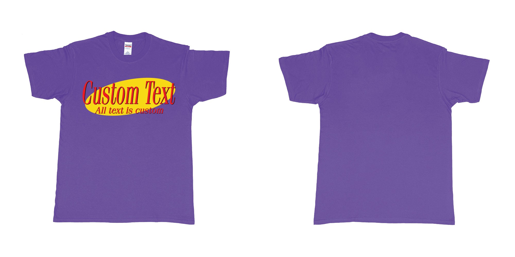 Custom tshirt design jerry seinfeld tv show logo custom own text same style in fabric color purple choice your own text made in Bali by The Pirate Way