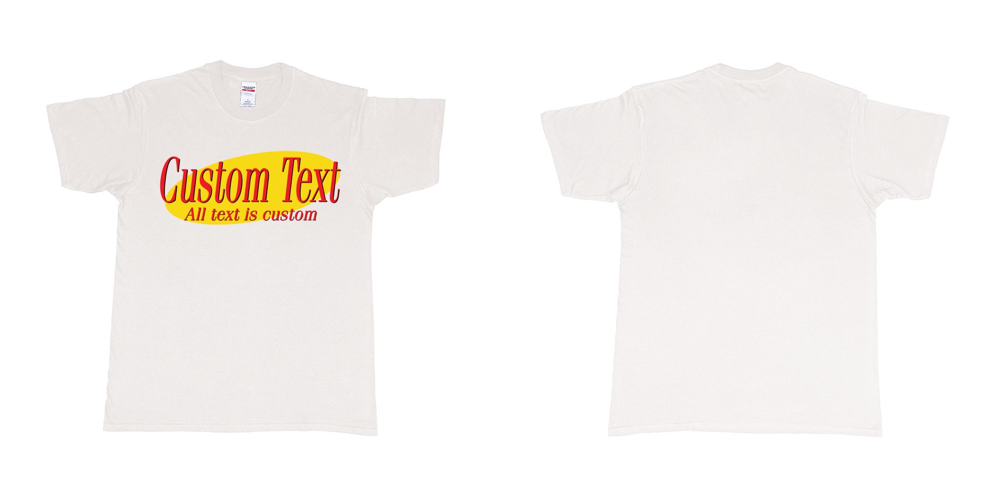 Custom tshirt design jerry seinfeld tv show logo custom own text same style in fabric color white choice your own text made in Bali by The Pirate Way