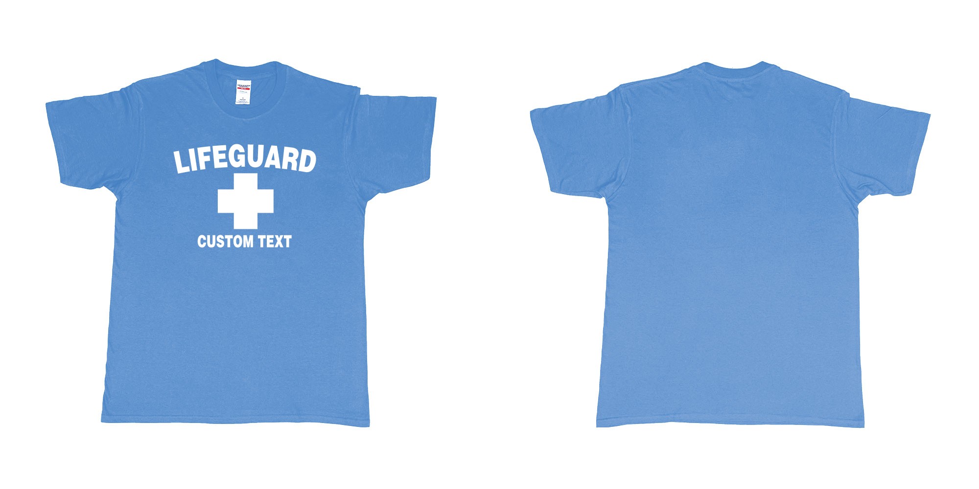 Custom tshirt design lifeguard bali australia tshirt custom text in fabric color carolina-blue choice your own text made in Bali by The Pirate Way