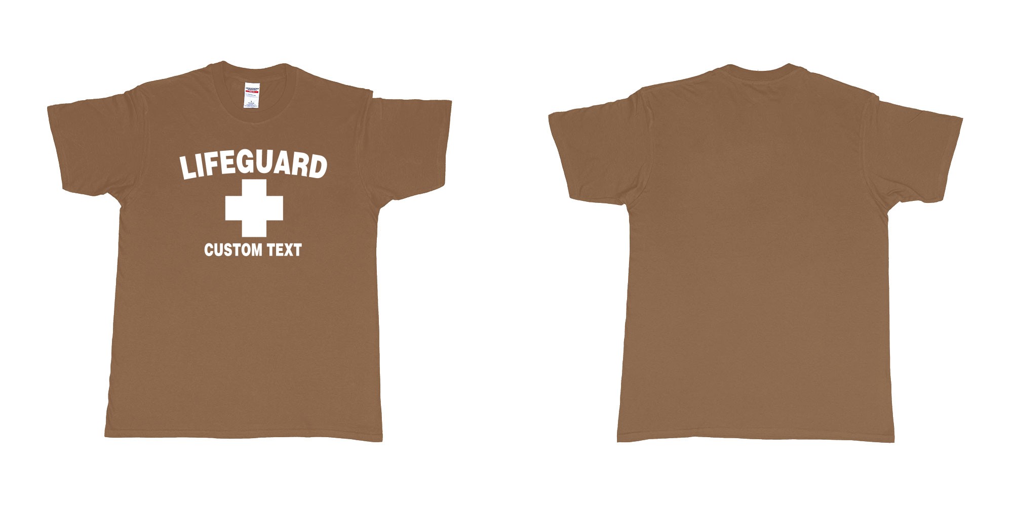 Custom tshirt design lifeguard bali australia tshirt custom text in fabric color chestnut choice your own text made in Bali by The Pirate Way