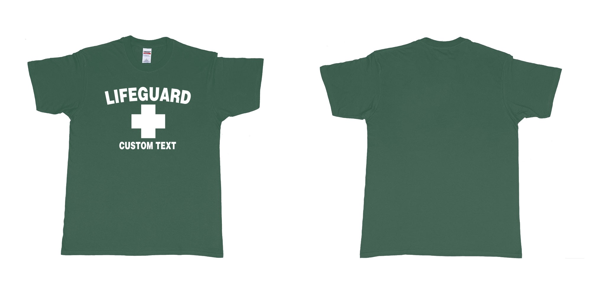 Custom tshirt design lifeguard bali australia tshirt custom text in fabric color forest-green choice your own text made in Bali by The Pirate Way