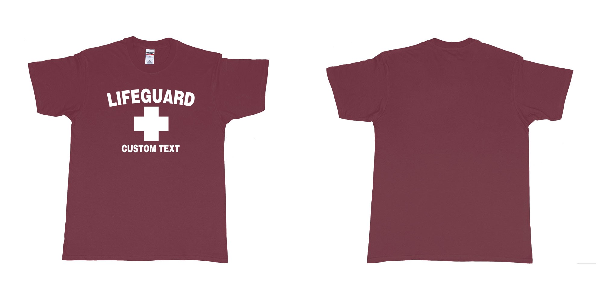 Custom tshirt design lifeguard bali australia tshirt custom text in fabric color marron choice your own text made in Bali by The Pirate Way