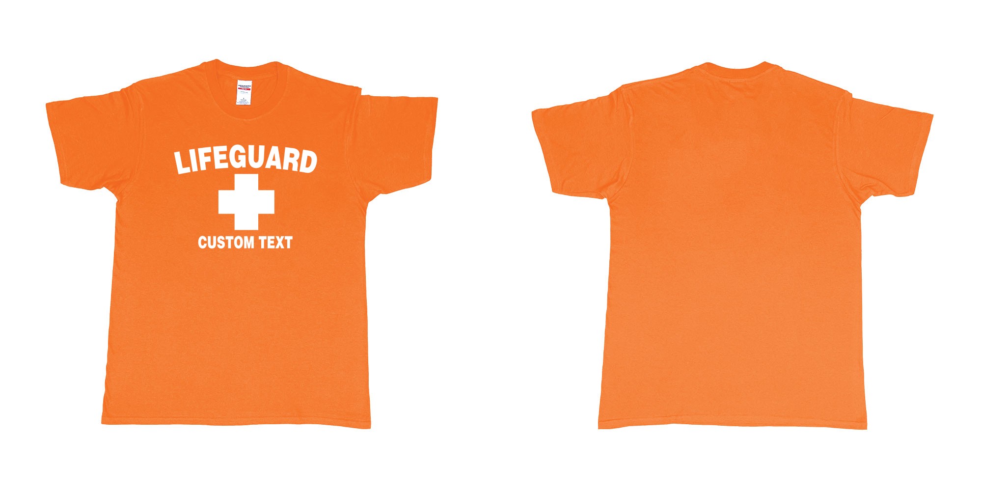 Custom tshirt design lifeguard bali australia tshirt custom text in fabric color orange choice your own text made in Bali by The Pirate Way