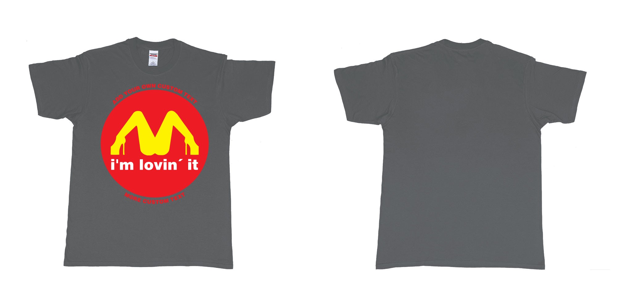 Custom tshirt design mcdonalds im lovin it custom text in fabric color charcoal choice your own text made in Bali by The Pirate Way