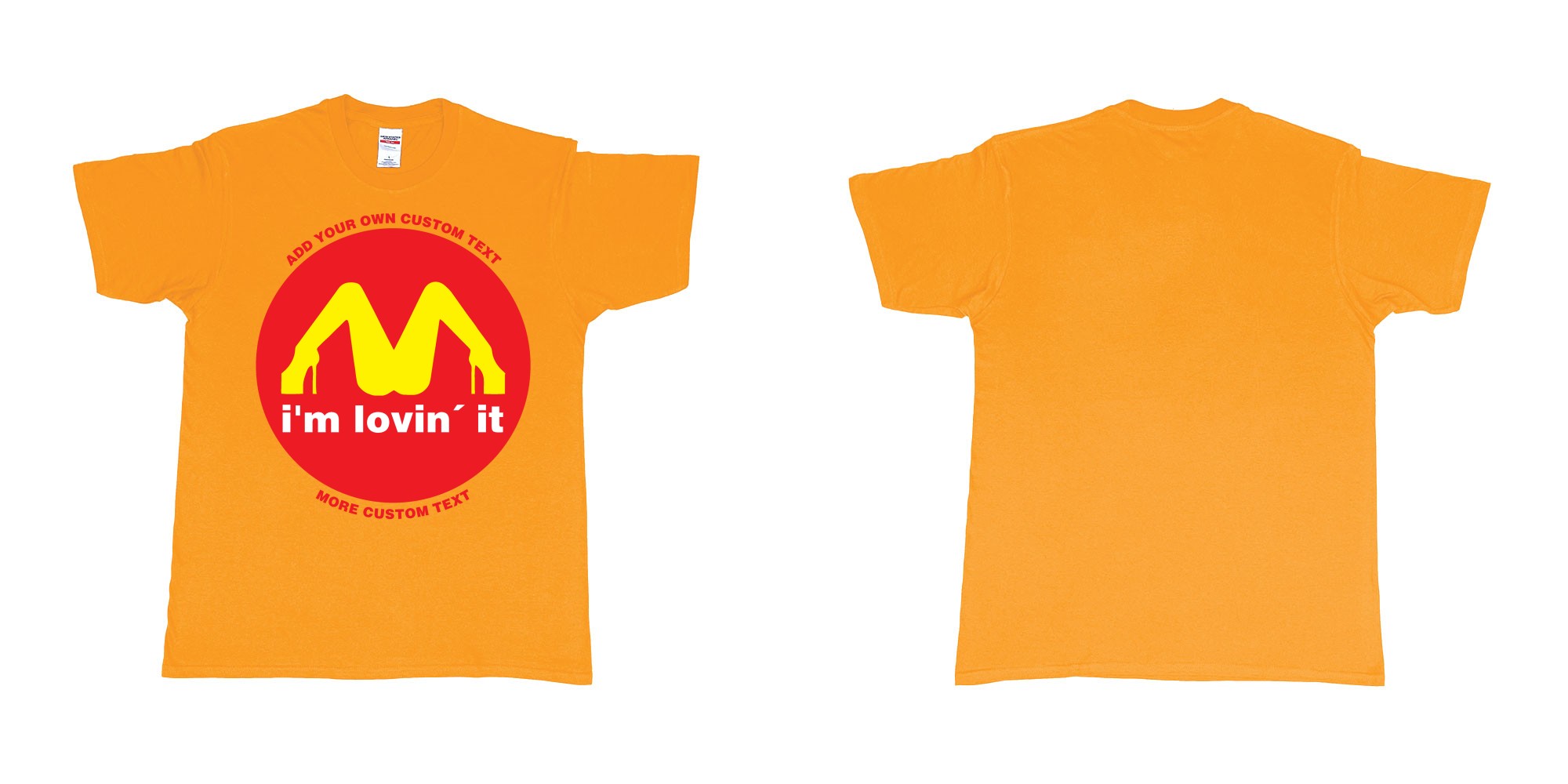 Custom tshirt design mcdonalds im lovin it custom text in fabric color gold choice your own text made in Bali by The Pirate Way