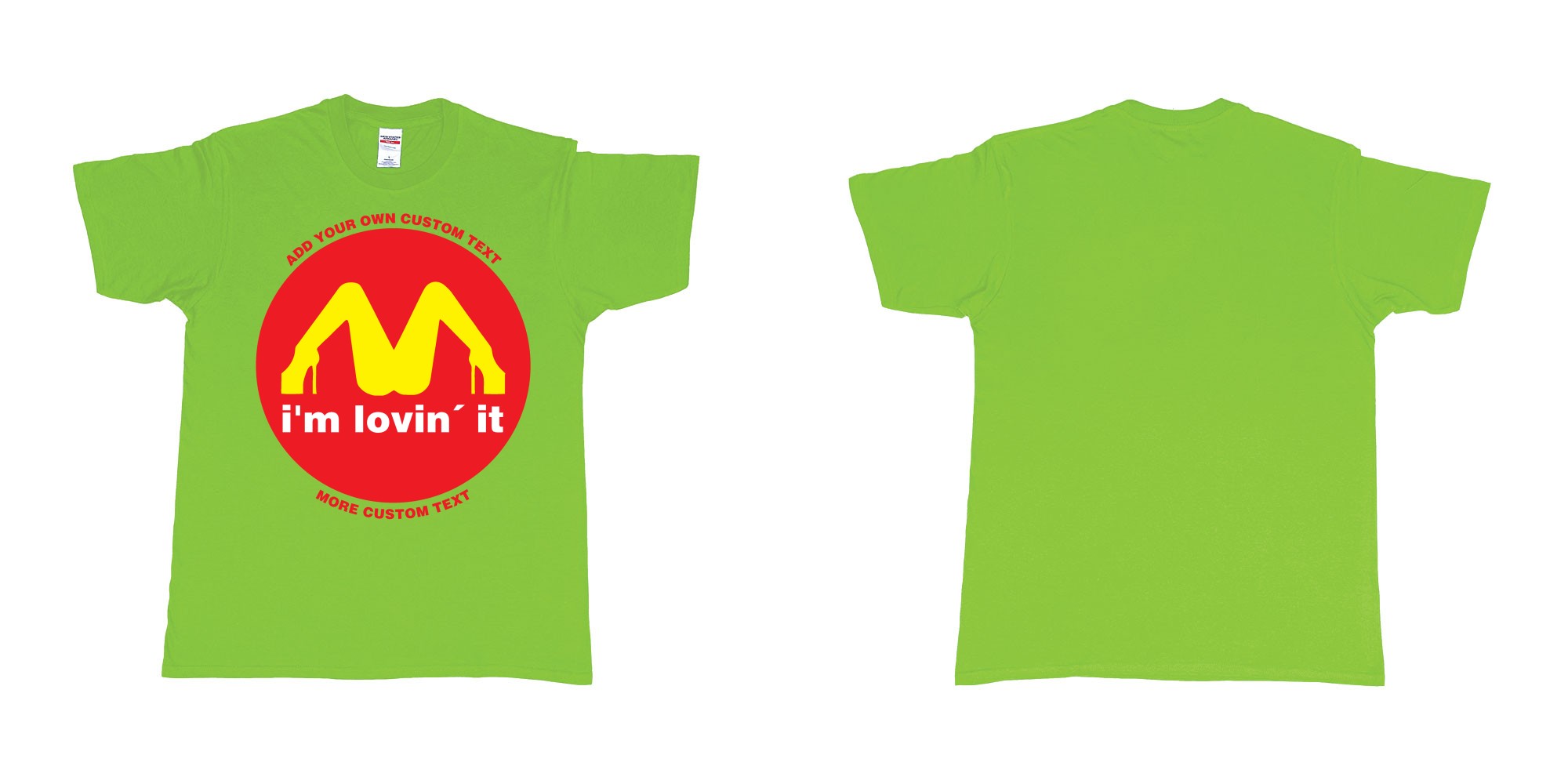 Custom tshirt design mcdonalds im lovin it custom text in fabric color lime choice your own text made in Bali by The Pirate Way