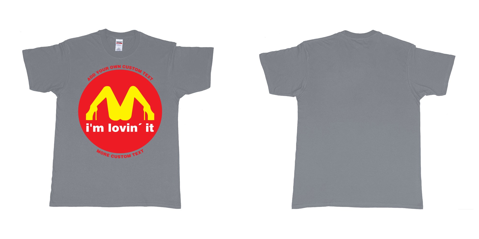 Custom tshirt design mcdonalds im lovin it custom text in fabric color misty choice your own text made in Bali by The Pirate Way