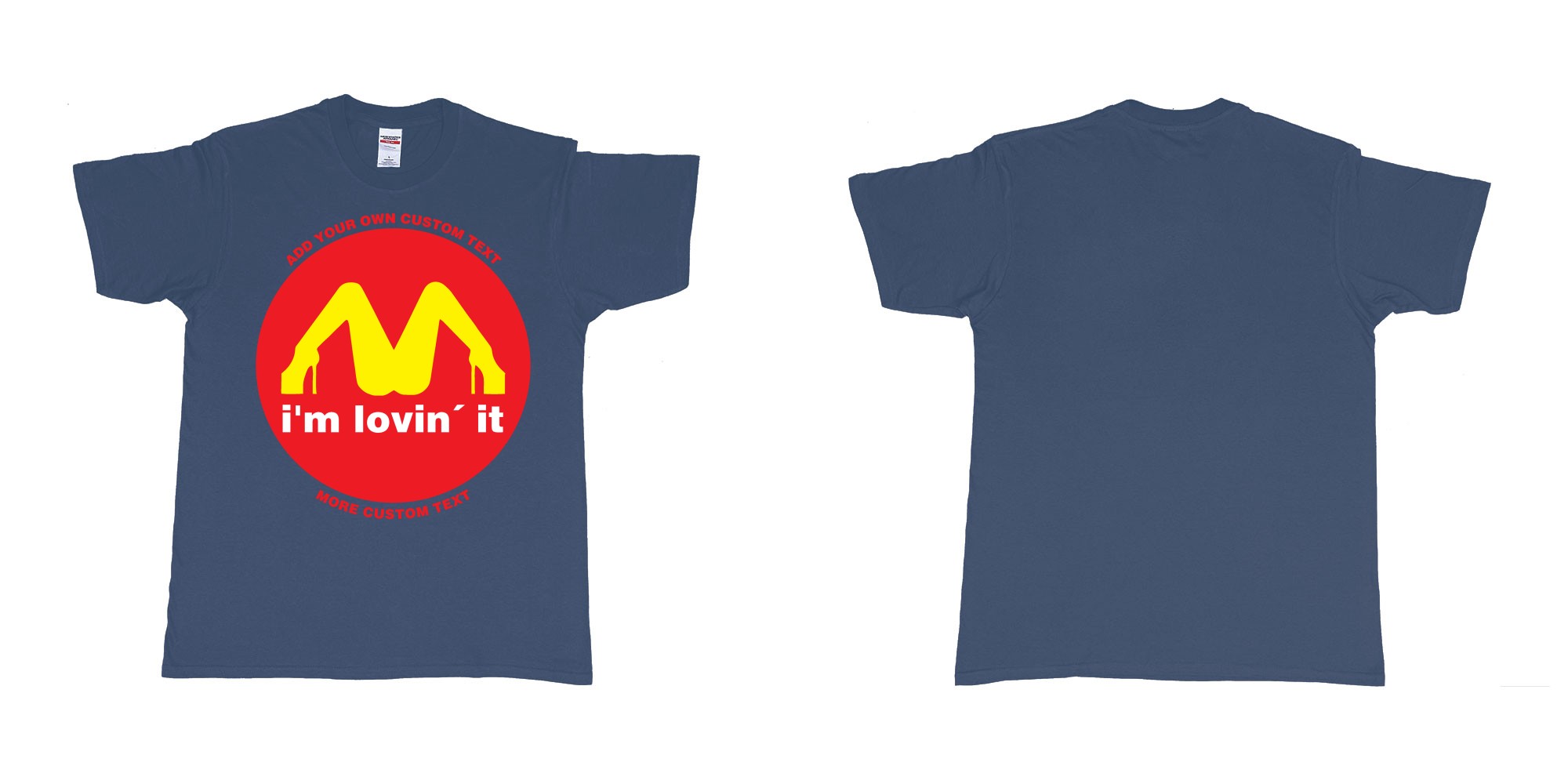 Custom tshirt design mcdonalds im lovin it custom text in fabric color navy choice your own text made in Bali by The Pirate Way